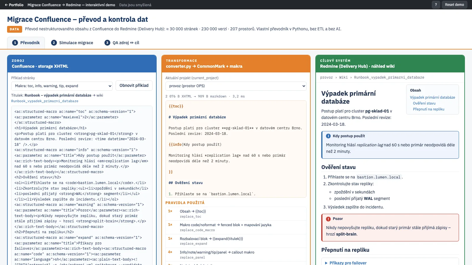 Migrace, převodník stránky ze zdroje do cíle